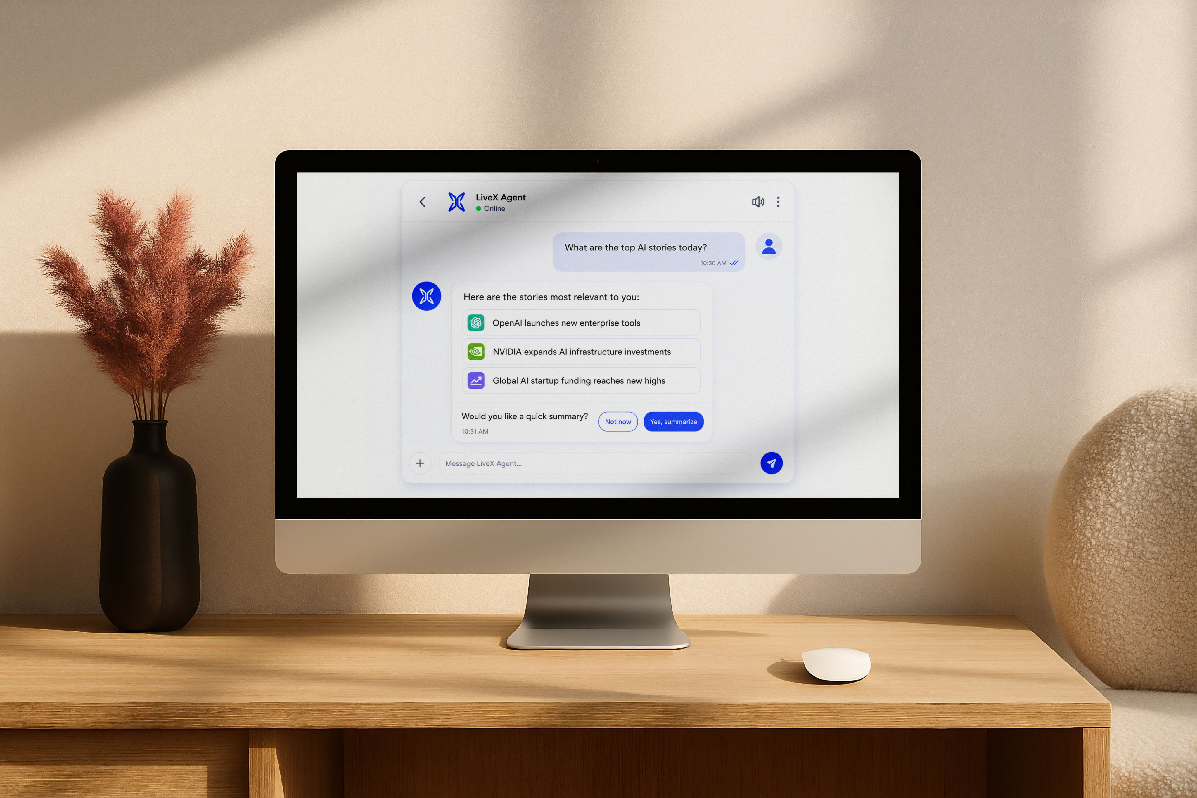 News and media environment with a LiveX AI audience engagement experience.